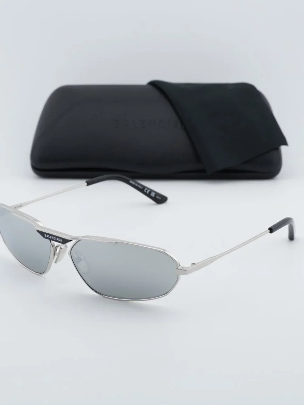 Balenciaga BB0245S 002 Sunglasses Silver Geometric Frame, Silver Mirror Lenses
